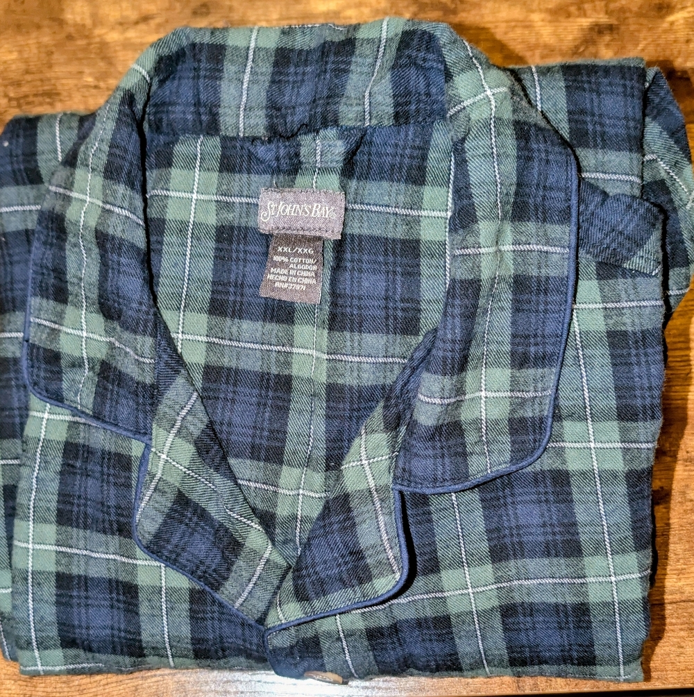 St. John's Bay Green and Blue Plaid Men's Pajama Set- XXL